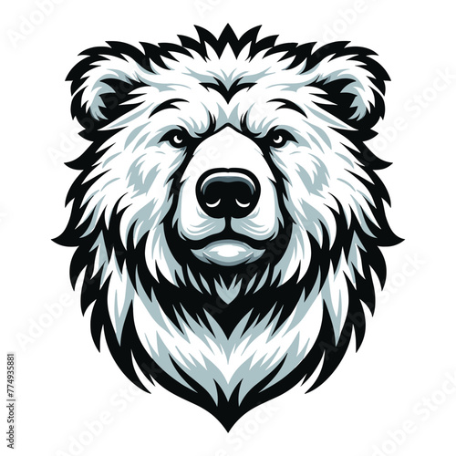 Wild polar bear head face vector illustration, arctic north pole animal icon, zoology element illustration, design template isolated on white background