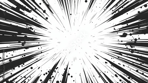 Comic book black radial lines overlay on white background. Royalty high-quality image of action lines. Motion or movement effect. Manga anime cartoon radial speed and abstract. Backgrounds, wallpapers