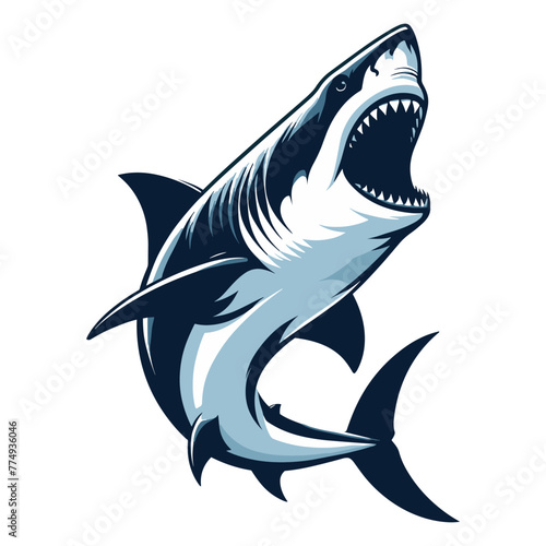 Wallpaper Mural Angry wild great white shark vector illustration, marine predator animal element illustration, swimming toothy shark design template isolated on white background Torontodigital.ca