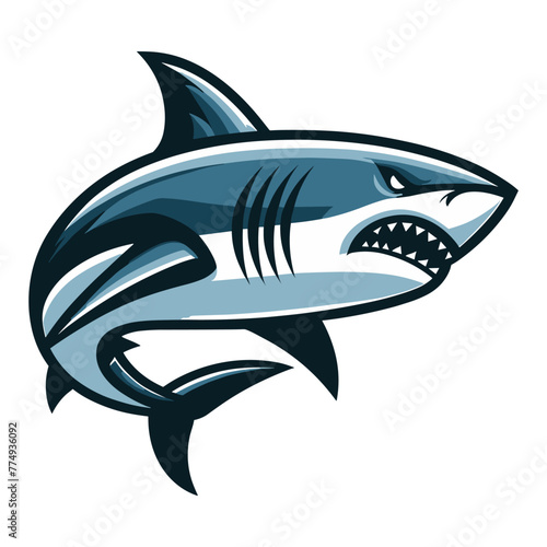 Angry wild great white shark design illustration, marine predator animal element illustration, swimming toothy shark vector template isolated on white background