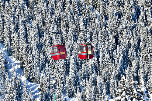 Ski lifts over the slopes of Courchevel ski resort