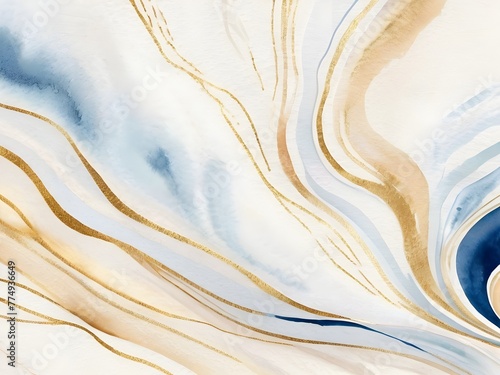 Abstract ART. Blue and golden waves. Natural Luxury. Very beautiful blue paint with the addition of gold powder
