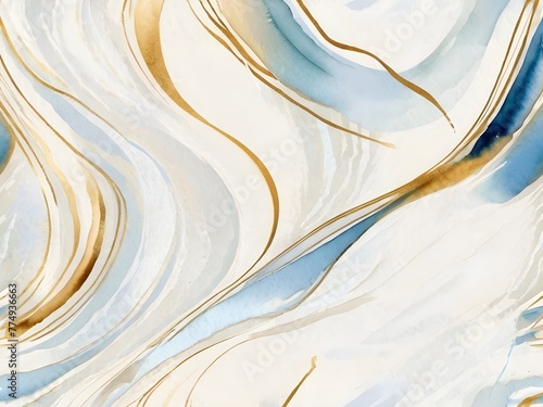 Abstract ART. Blue and golden waves. Natural Luxury. Very beautiful blue paint with the addition of gold powder