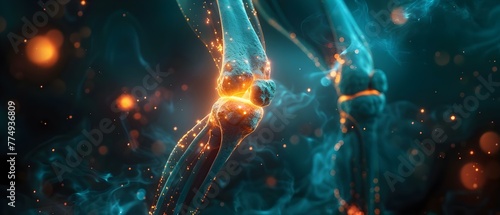Illustrative animation of joint inflammation in human body showing osteoarthritis treatment with antiinflammatory medication. Concept Human Body Animation, Joint Inflammation photo
