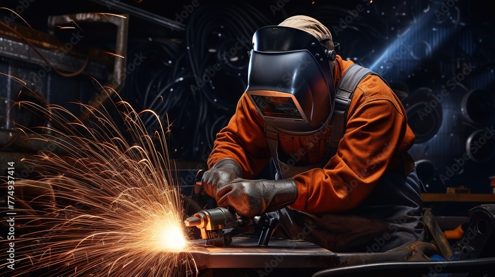 welder working with sparks on a black background welder working with sparks on a black background