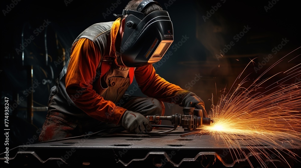 welder working with sparks on a black background welder working with sparks on a black background