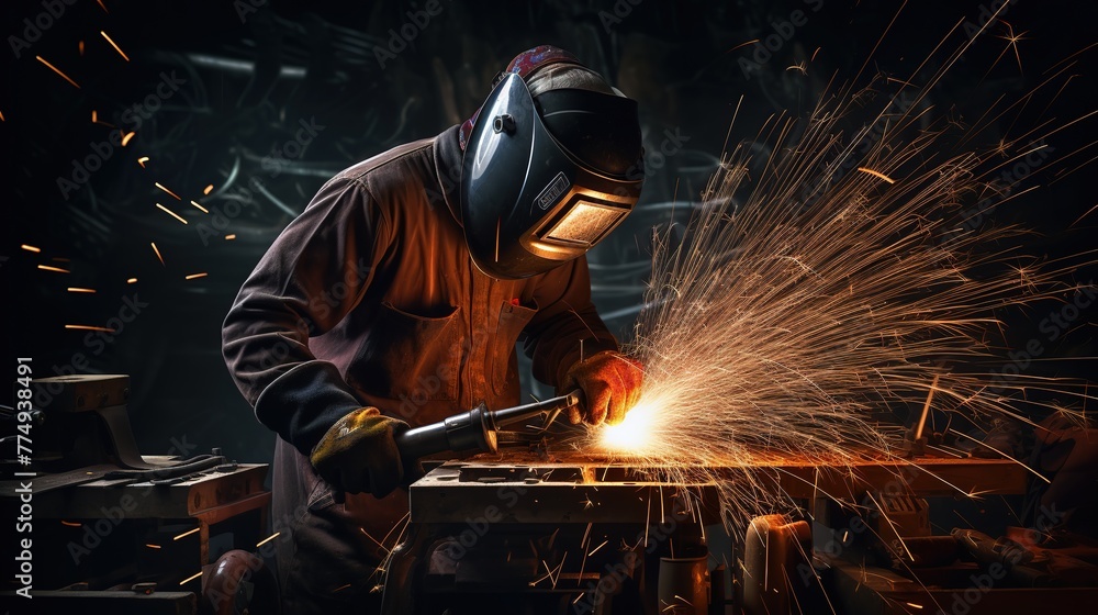 welder working with sparks on a black background welder working with sparks on a black background
