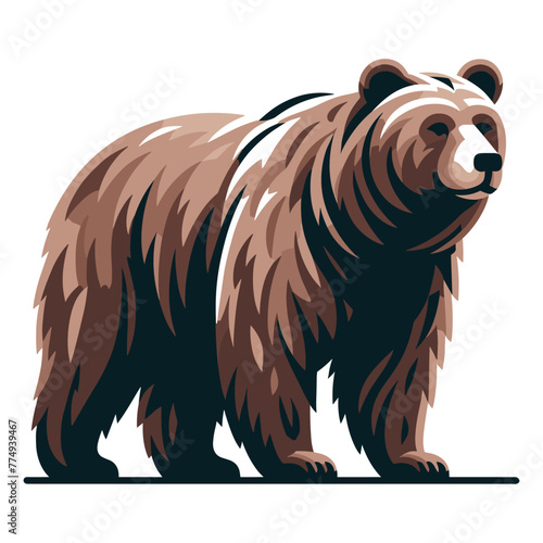 Grizzly bear full body vector illustration, wild beast brown bear, animal predator zoology element illustration, design template isolated on white background