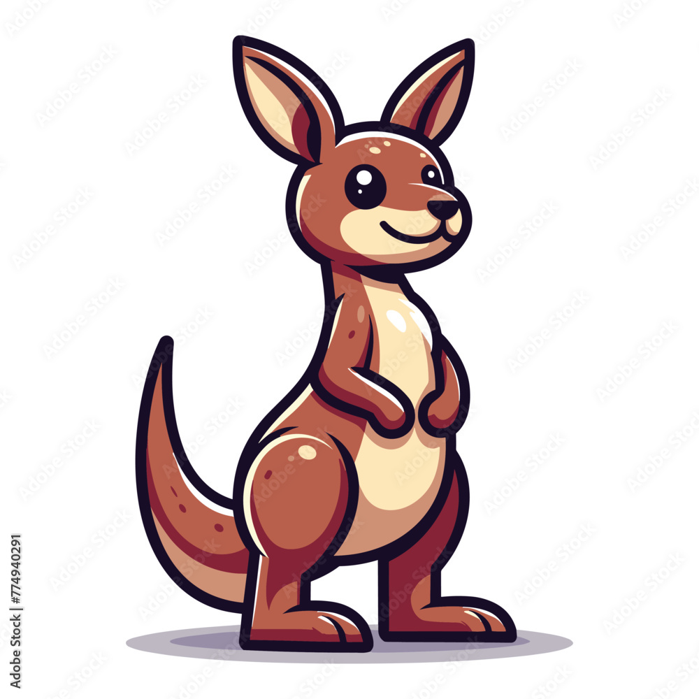 Cute kangaroo full body cartoon mascot character vector illustration, funny adorable Australian mammal animal design template isolated on white background Cute kangaroo full body cartoon mascot character vector illustration, funny adorable Australian mammal animal design template isolated on white background