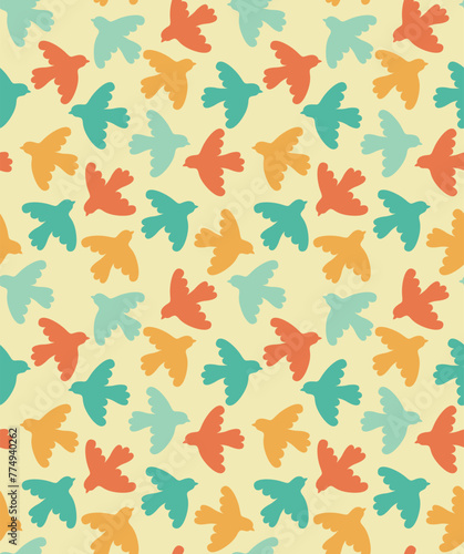 Seamless pattern with colorful simple birds. Vector backdrop in flat style	