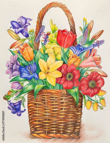 coloring page illustration of flower basket   © Lin_Studio