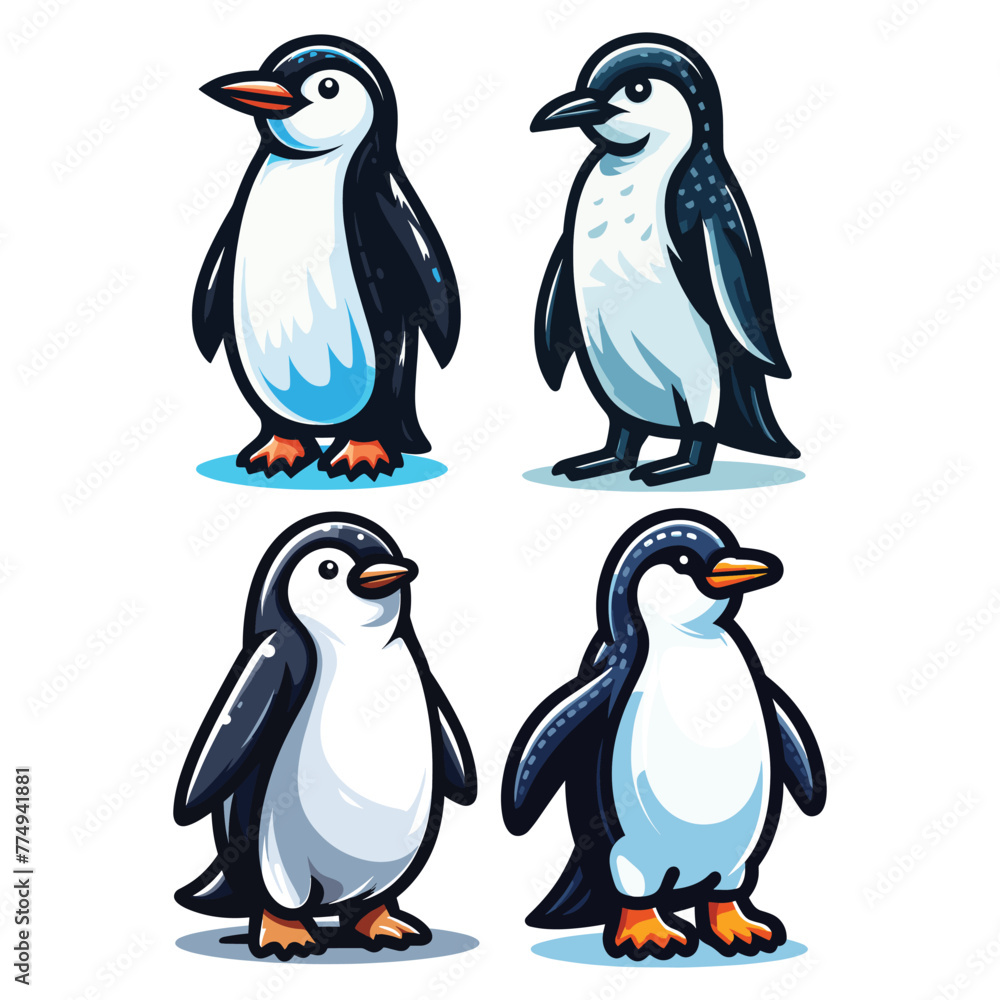 Fototapeta premium Cute cartoon penguin mascot character design illustration, bird of Antarctica animal icon, south pole animal illustration, vector template isolated on white background