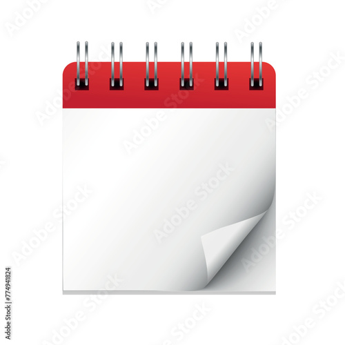 Vector blank calendar icon illustration with page turning in the corner isolated on white background