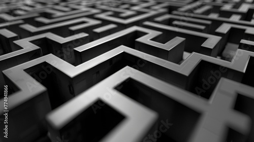 3 dimensional maze in greyscale occupying photo