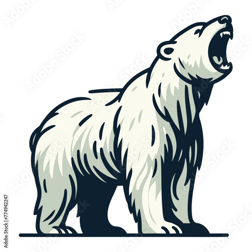 Wild roaring polar bear full body vector illustration  arctic north pole animal icon  zoology element illustration  design template isolated on white background