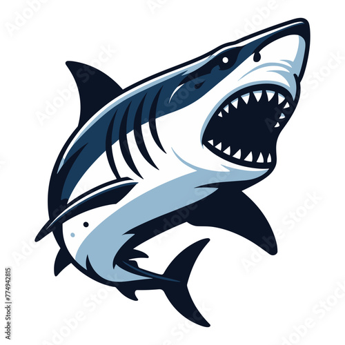 Angry wild great white shark vector illustration, marine predator animal element illustration, swimming toothy shark design template isolated on white background