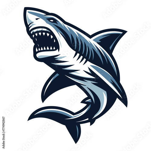 Angry wild great white shark design illustration, marine predator animal element illustration, swimming toothy shark vector template isolated on white background
