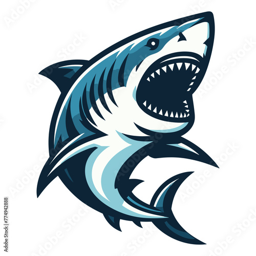 Angry wild great white shark design illustration, marine predator animal element illustration, swimming toothy shark vector template isolated on white background