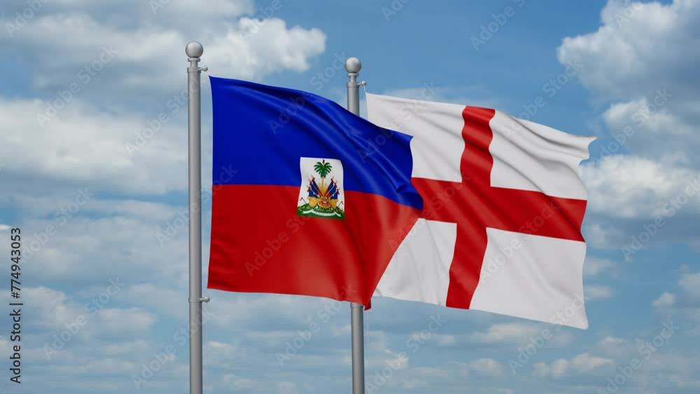 England and Haiti two flags waving together, looped video, two country relations concept England and Haiti two flags waving together, looped video, two country relations concept