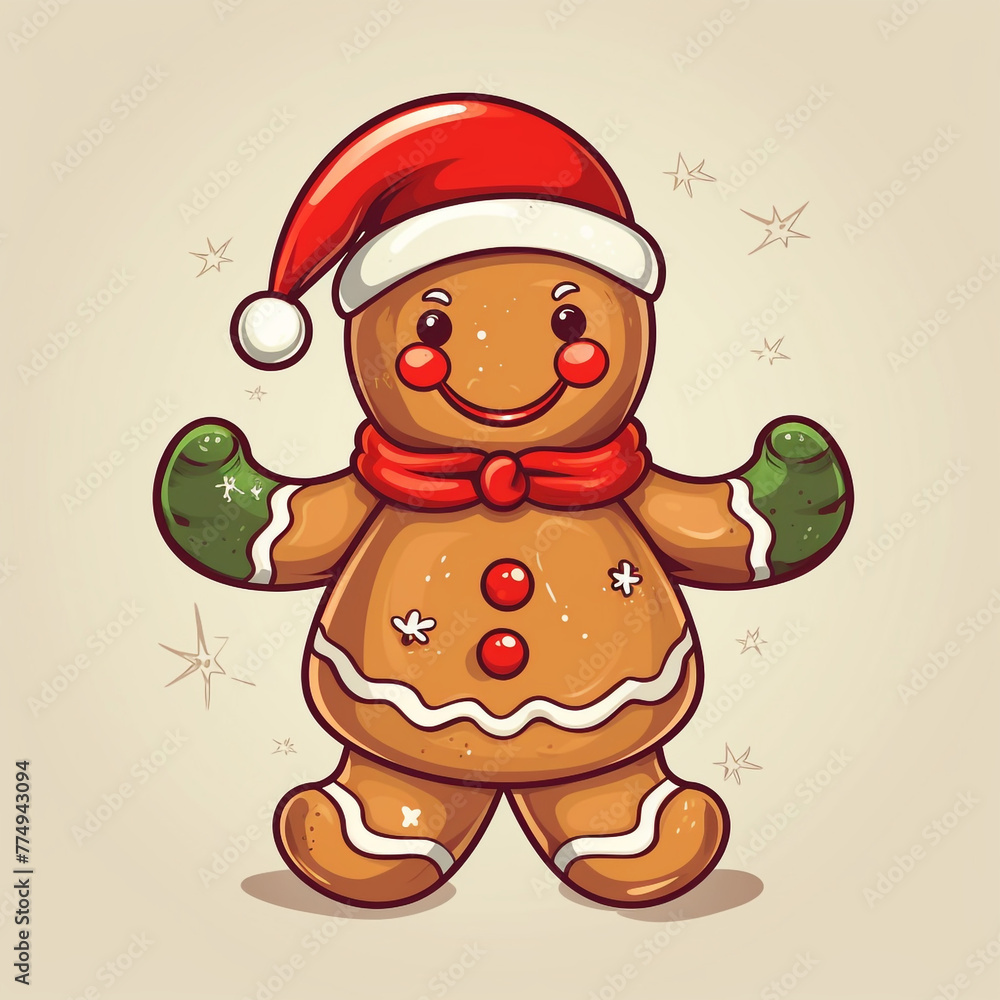 cartoon Christmas drawn gingerbread man many details light background сreated with Generative Ai cartoon Christmas drawn gingerbread man many details light background сreated with Generative Ai