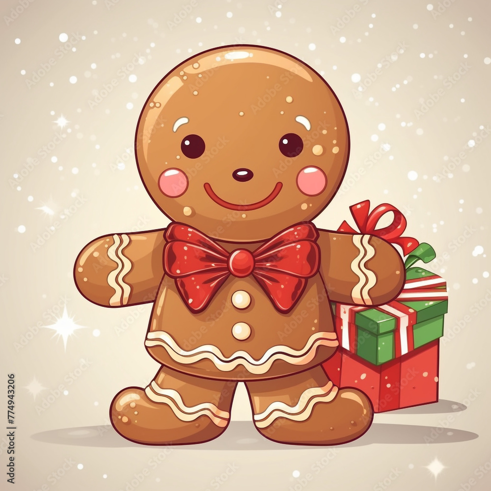 cartoon Christmas drawn gingerbread man many details light background сreated with Generative Ai cartoon Christmas drawn gingerbread man many details light background сreated with Generative Ai