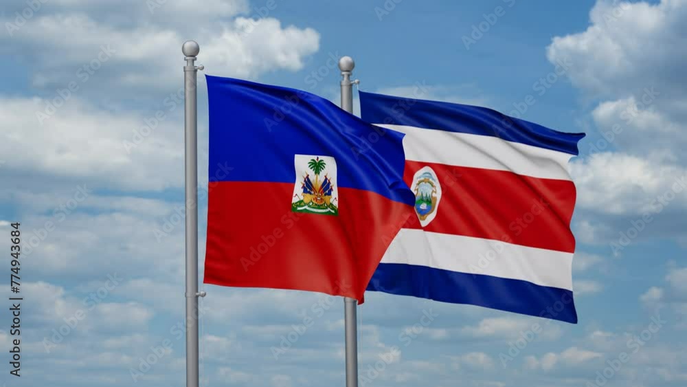 Costa Rico and Haiti two flags waving together, looped video, two country cooperation concept Costa Rico and Haiti two flags waving together, looped video, two country cooperation concept