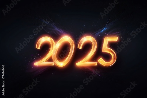 Happy New Year 2025 Glowing numbers on dark background. 3d render