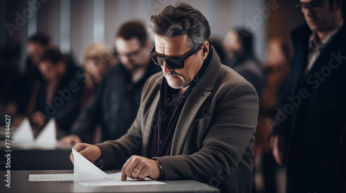 Concentrated Man in Sunglasses Casting Vote at Election Generative AI