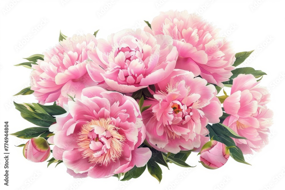 Delicate Bouquet of Pink Peonies Flowers Isolated on White Background, Floral Still Life Delicate Bouquet of Pink Peonies Flowers Isolated on White Background, Floral Still Life