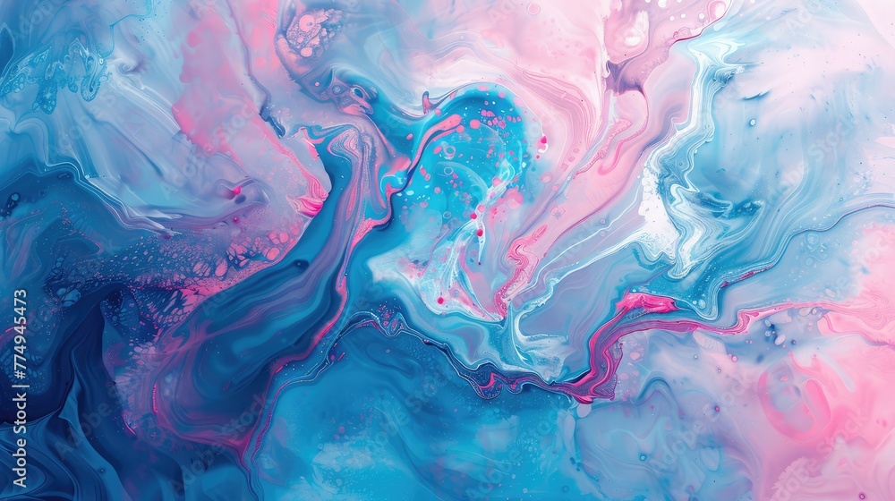 Abstract acrylic blue and pink painted background. Fluid art texture,Pink purple blue and white marble watercolor texture, art style in pink and blue colours. Abstract mixing of colored liquid paints