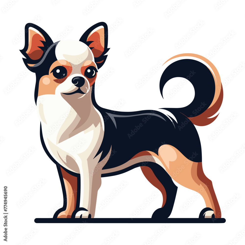 Cute chihuahua dog full body vector illustration, funny adorable pet animal, standing purebred chihuahua doggy flat design template isolated on white background