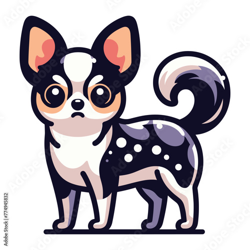 Cute chihuahua dog full body flat design illustration  standing purebred chihuahua doggy  funny adorable pet animal vector template isolated on white background