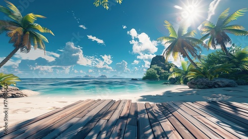 a wooden beach in the sun at a tropical beach photo