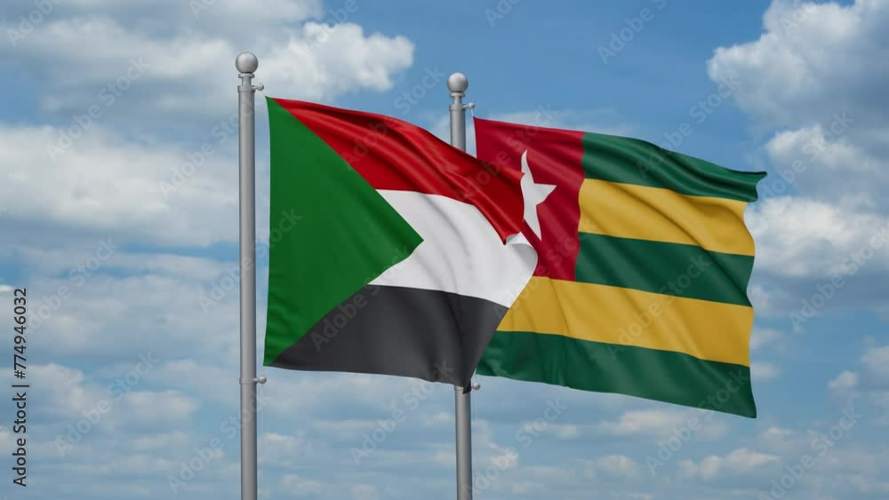 Togo, Togolese Republic and Sudan two flags waving together, looped video, two country cooperation concept Togo, Togolese Republic and Sudan two flags waving together, looped video, two country cooperation concept