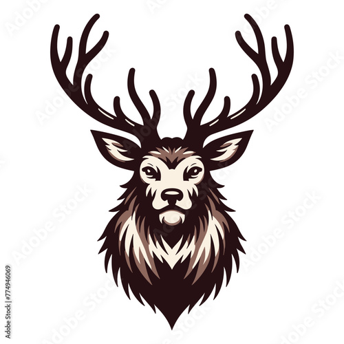 Deer head face vector illustration, reindeer head with antlers logo mascot illustration, wild mammal animal concept. Design template isolated on white background © lartestudio