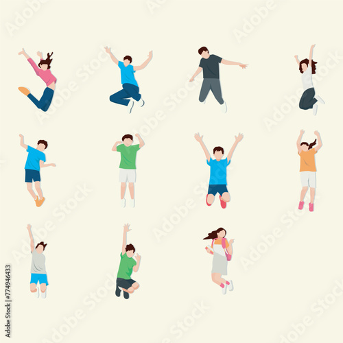 People happy jumping set. Color cartoon vector