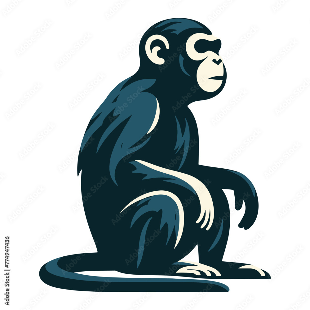 Fototapeta premium Monkey ape chimpanzee full body design illustration, sitting monkey illustration concept, wild animal primate, vector template isolated on white background