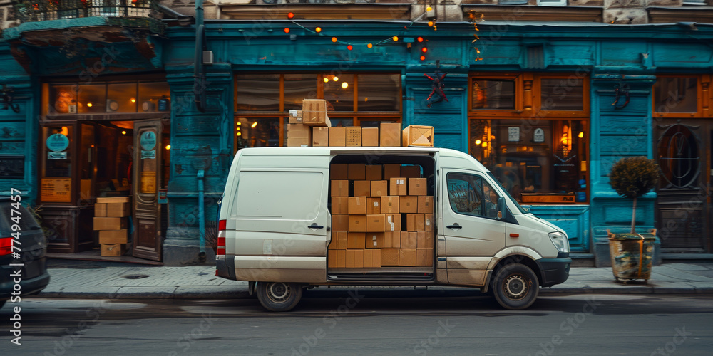 A courier service transports packages in vans, delivering cargo efficiently across urban areas.