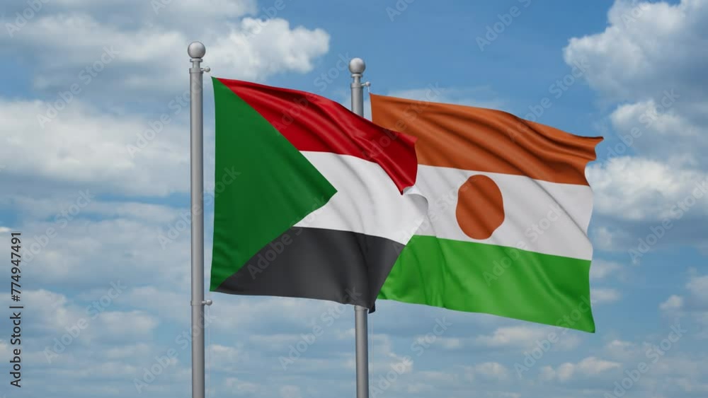 Niger and Sudan two flags waving together, looped video, two country relations concept Niger and Sudan two flags waving together, looped video, two country relations concept