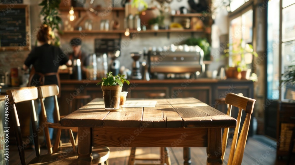 Cozy Cafe Area in Co-working Space with Barista Serving Drinks