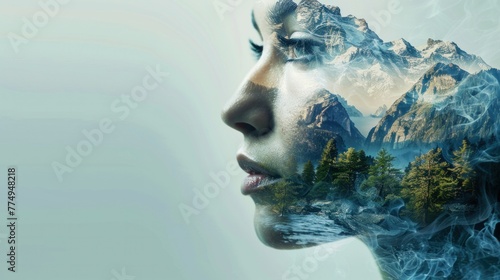 Woman's Face Merged with Elements of Nature
