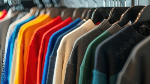 Diverse Array of Colorful Youth Cashmere Sweaters on a Clothes Rack