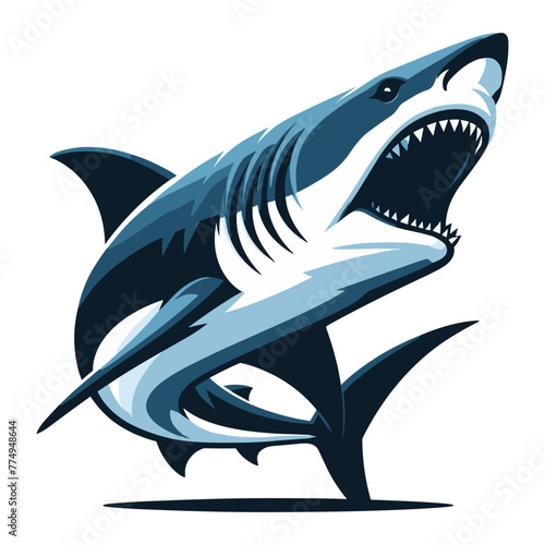 Angry wild great white shark vector illustration, marine predator animal element illustration, swimming toothy shark design template isolated on white background