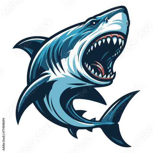 Angry wild great white shark vector illustration, marine predator animal element illustration, swimming toothy shark design template isolated on white background