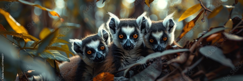 Fototapeta premium Enchanting lemur family in moonlit madagascar rainforest photorealistic cinematic portrait