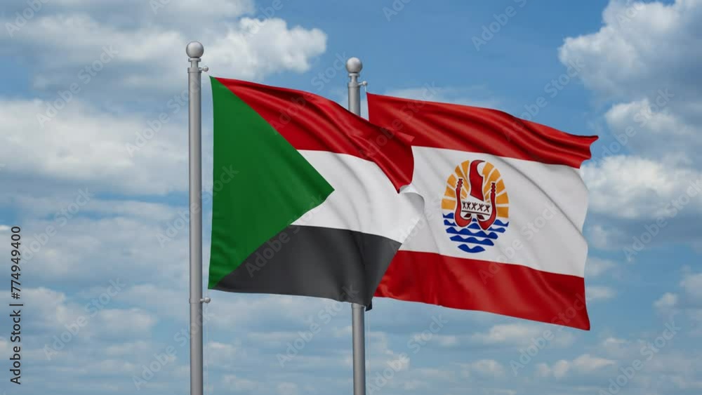 French Polynesia and Sudan two flags waving together, looped video, two country relations concept French Polynesia and Sudan two flags waving together, looped video, two country relations concept