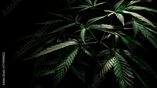 A cannabis marijuana or cannabis herb on a black dark background.