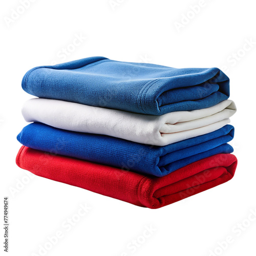 A stack of patriotic towels in red, white, and blue colors, Isolated on transparent background