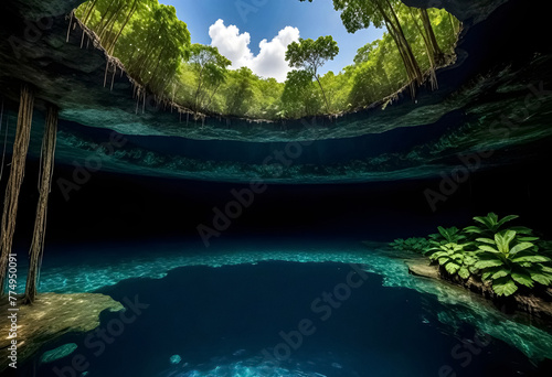 the underwater cave in the jungle in mexico photo