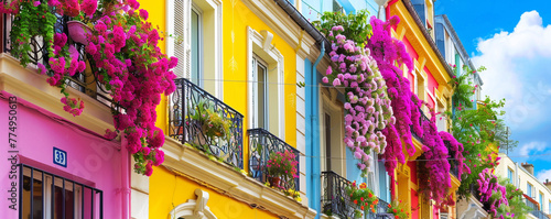 Beautiful colorful historic houses with flowers in Europe